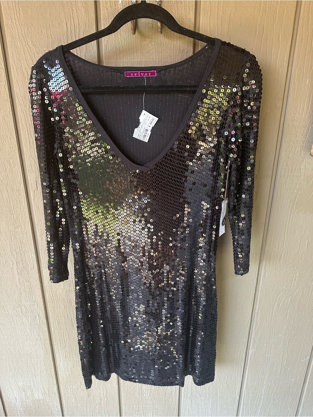 Velvet by Graham & Spencer Black Sequin Long-Sleeve Dress